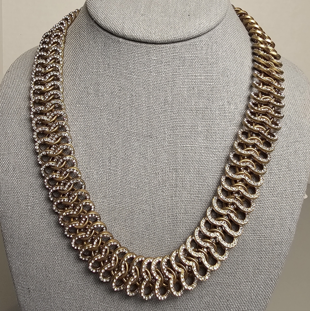 [J. Crew] Vintage Gold Rhinestone Studded Statment Collar Necklace - Picture 3 of 16